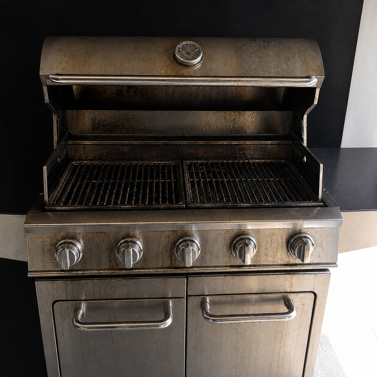 Grill before Nova restoration — grease, patina, oxidation