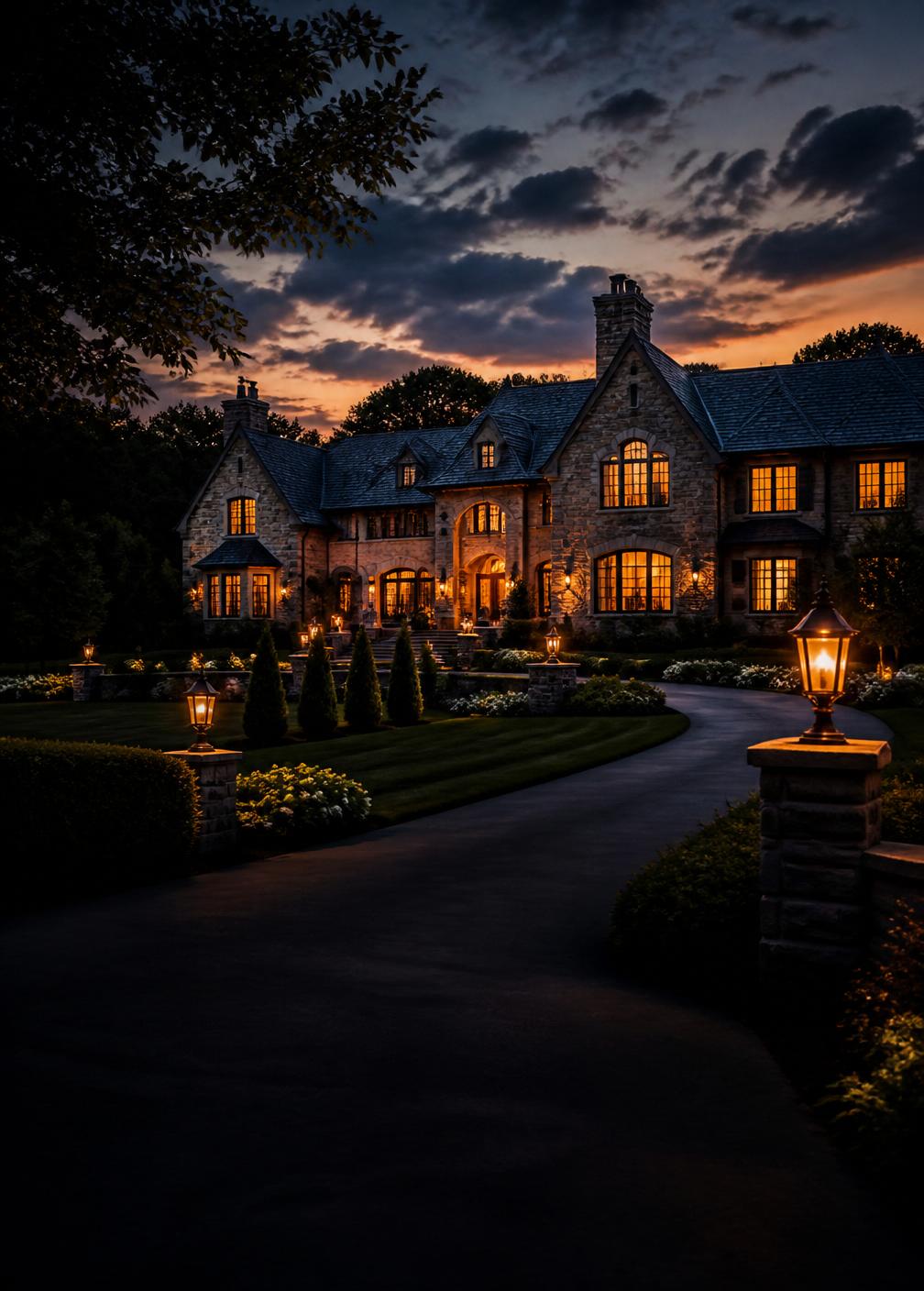 Northern Virginia estate at twilight